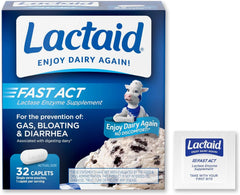 Lactaid Fast Act Lactose Intolerance Relief Caplets with Lactase Enzyme to Prevent Gas, Bloating & Diarrhea Due to Lactose Sensitivity, Ideal for Travel & On-the-Go, 32 Packs of 1-Count