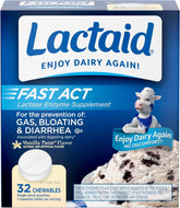 Lactaid Fast Act Lactose Intolerance Relief Chewables with Natural Lactase Enzyme to Prevent Gas, Bloating & Diarrhea Due to Lactose Sensitivity, On-the-Go, Vanilla Twist Flavor, 32 x 1 ct