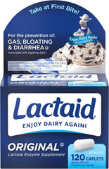 Lactaid Original Strength 9000 FCC Lactase Enzyme Unflavored Caplets Works Fast for Lactose Intolerance, Helps Prevent Gas, Bloating, and Diarrhea Associated with Dairy, 120 Ct