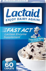 Lactaid Fast Act Lactose Intolerance Relief Caplets, Lactase Enzyme to Prevent Gas, Bloating and Diarrhea Due to Lactose Sensitivity,Serve Supplements for Travel and On-The-Go, 60 Count (Pack of 2)