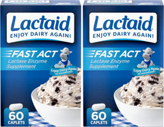 Lactaid Fast Act Lactose Intolerance Relief Caplets, Lactase Enzyme to Prevent Gas, Bloating and Diarrhea Due to Lactose Sensitivity,Serve Supplements for Travel and On-The-Go, 60 Count (Pack of 2)