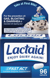 Lactaid Fast Act Caplets for Lactose Intolerance, Caplets that Help Prevent Against Gas, Bloating, and Diarrhea, Lactase Enzyme Supplements, 96 Ct