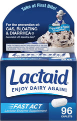 Lactaid Fast Act Caplets for Lactose Intolerance, Caplets that Help Prevent Against Gas, Bloating, and Diarrhea, Lactase Enzyme Supplements, 96 Ct