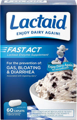 Lactaid Fast Act Lactose Intolerance Relief Caplets, Lactase Enzyme to Prevent Gas, Bloating and Diarrhea Due to Lactose Sensitivity,Serve Supplements for Travel and On-The-Go, 60 Count (Pack of 2)