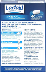 Lactaid Fast Act Lactose Intolerance Relief Caplets, Lactase Enzyme to Prevent Gas, Bloating and Diarrhea Due to Lactose Sensitivity,Serve Supplements for Travel and On-The-Go, 60 Count (Pack of 2)