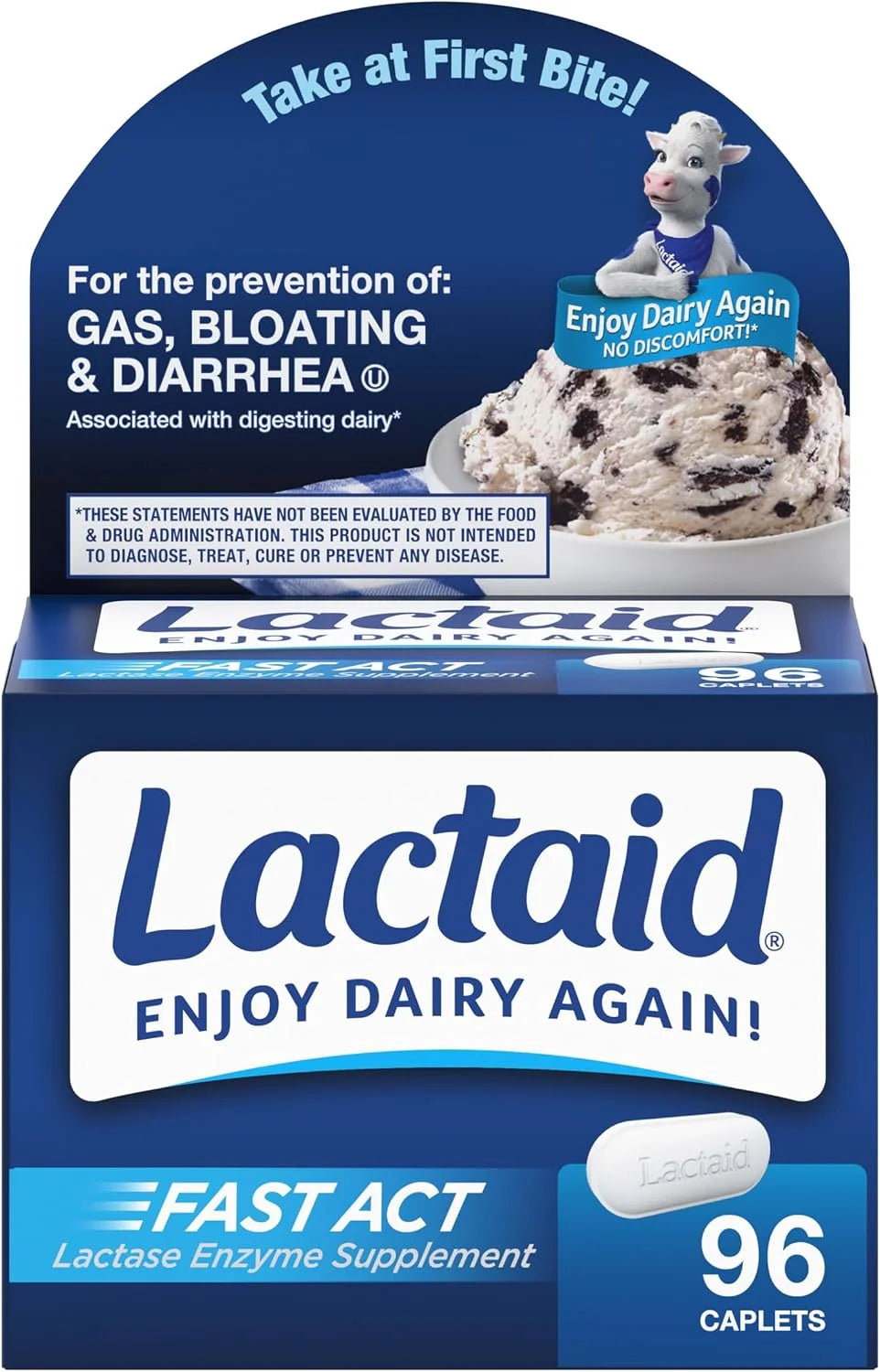 Lactaid Fast Act Caplets for Lactose Intolerance, Caplets that Help Prevent Against Gas, Bloating, and Diarrhea, Lactase Enzyme Supplements, 96 Ct