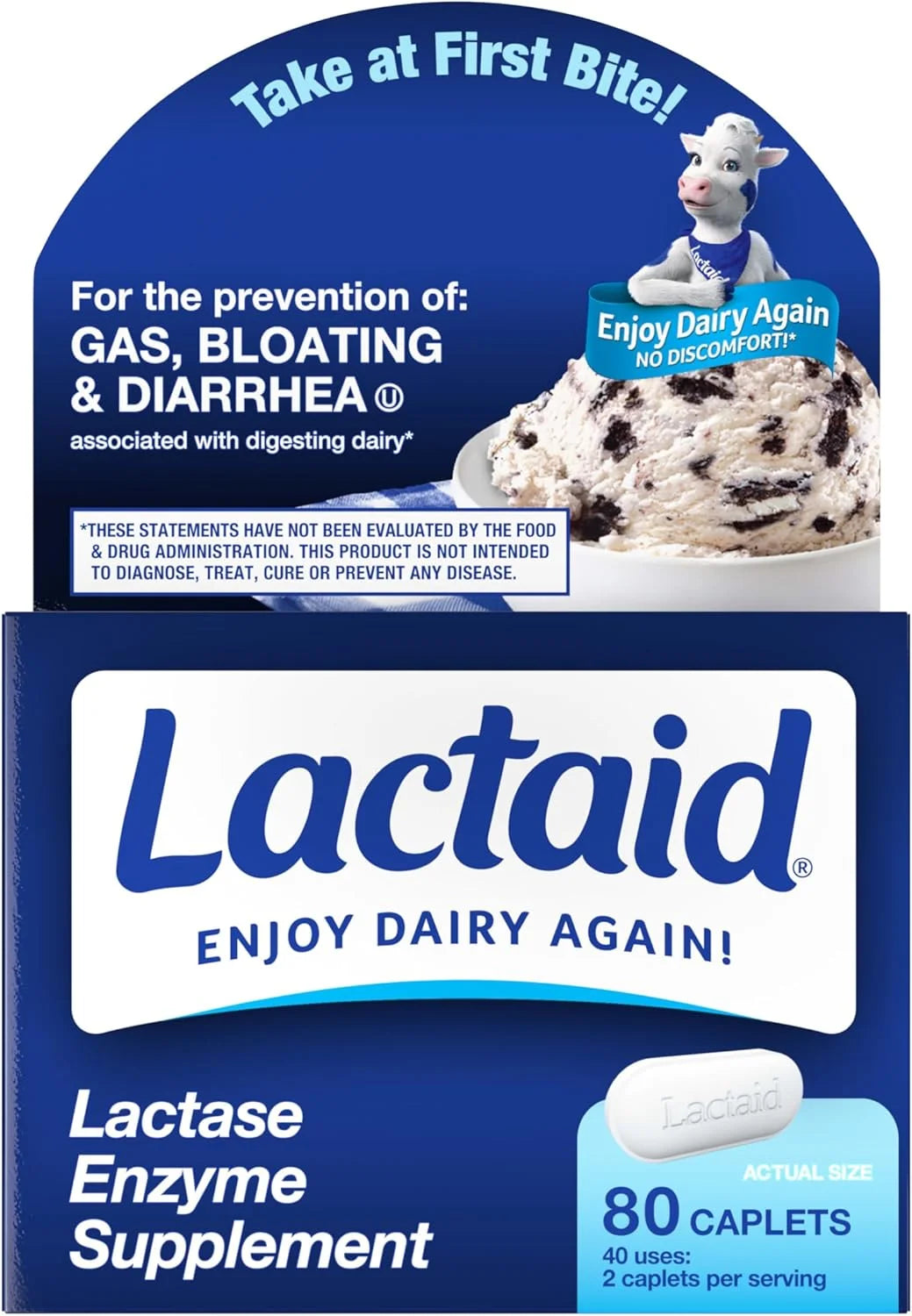 Lactaid Lactase Enzyme Supplement 80ct Caplet + Lactase Enzyme 4500, Dairy Digestive Supplement to Help Prevent Gas, Bloating & Diarrhea Due to Lactose Sensitivity, 80 ct